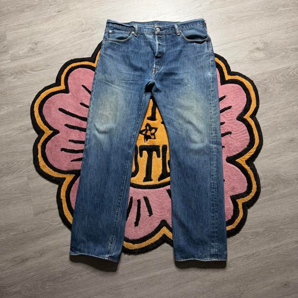 Levi’s 501 Button Fly Straight Leg Dirty Wash Denim Jeans 36x32 (36x30)